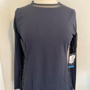 IBKUL Long Sleeve Navy Blue Athletic Tee with Mesh Insets